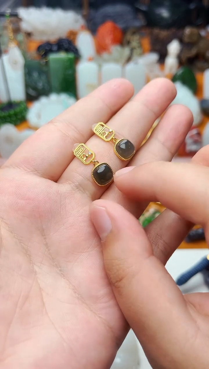 【闪购商品】和田玉耳饰银S925镶嵌耳钉 01