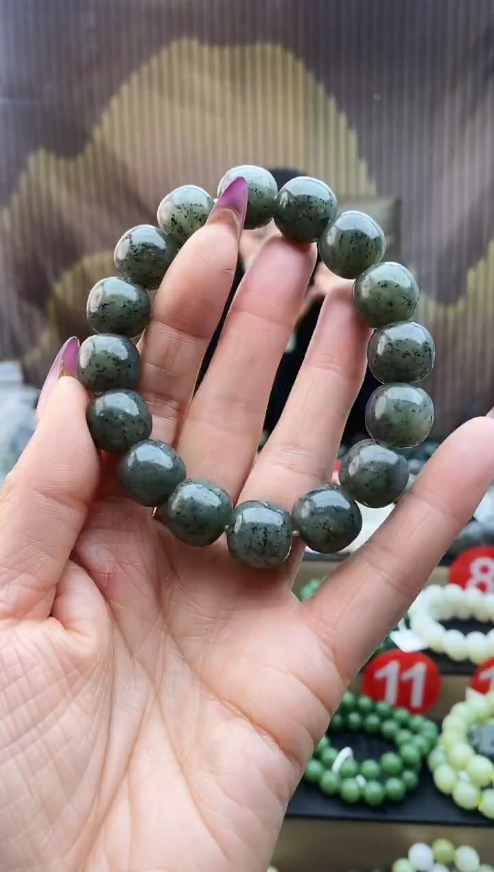 未镶嵌手串和田玉老型点墨青花14