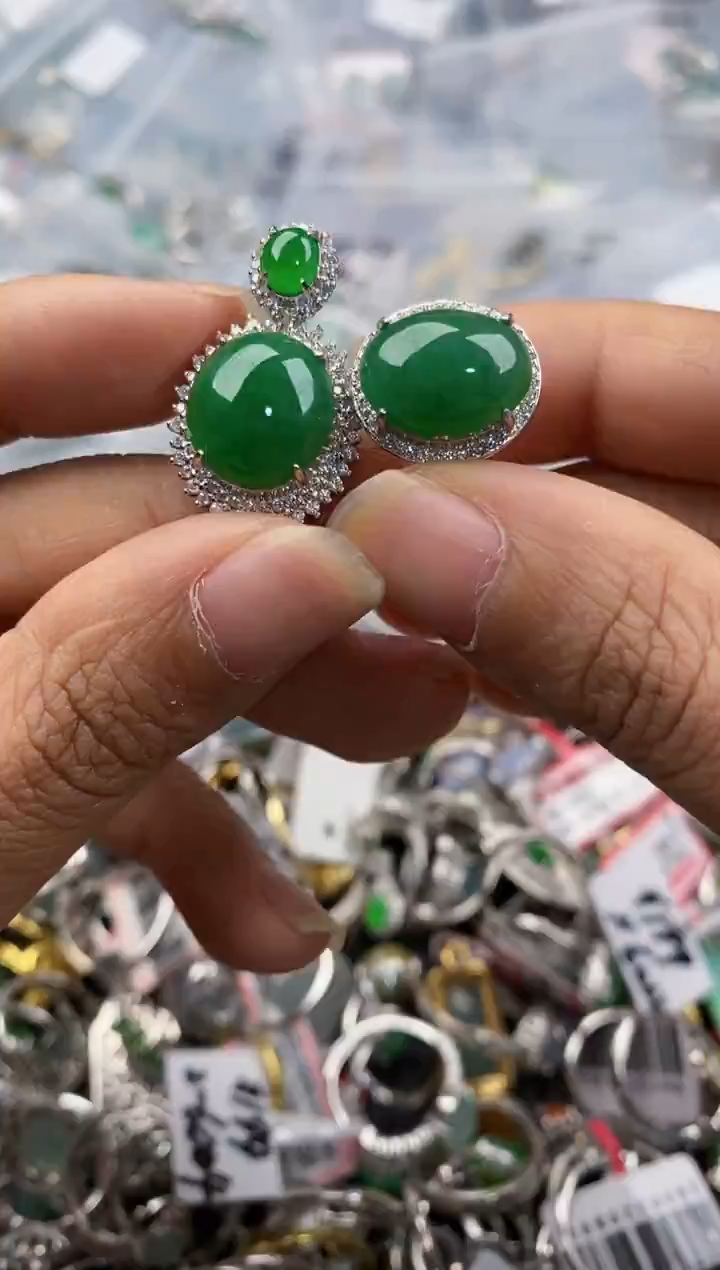 银S925镶嵌戒指翡翠444-9