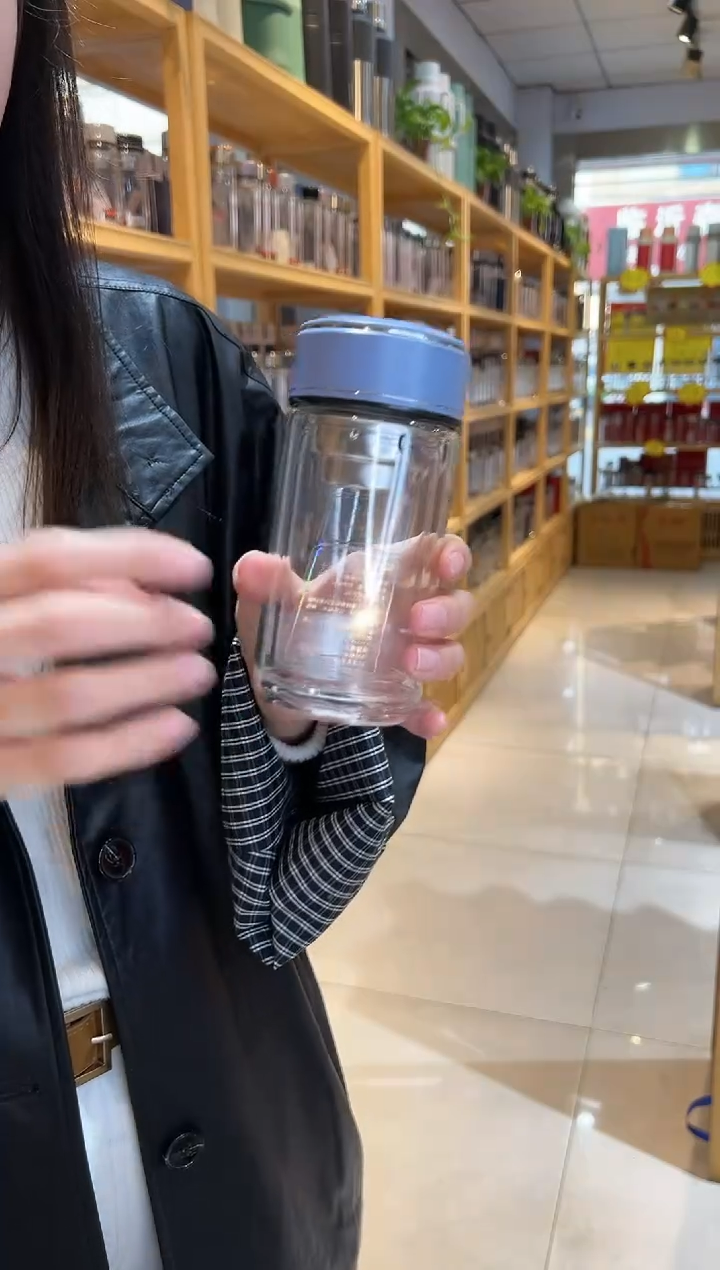 【闪购商品】双层高档320ml高硼硅茶杯6620蓝灰