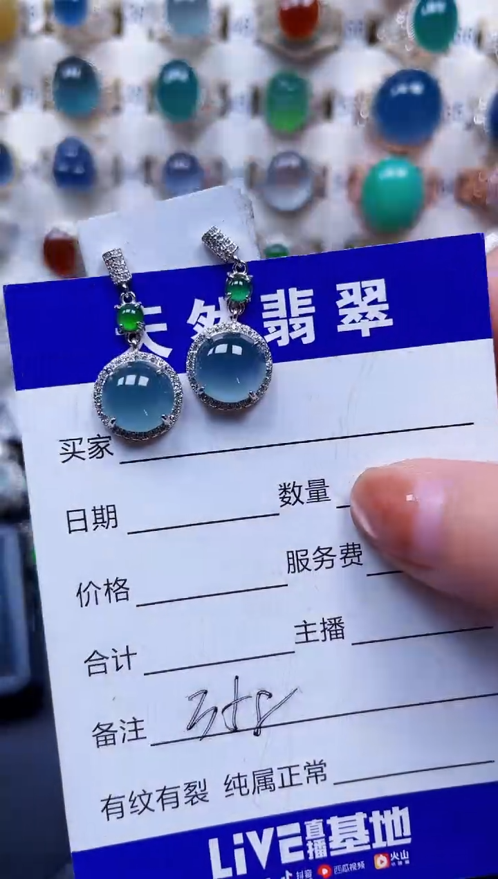 银S925镶嵌翡翠耳饰358