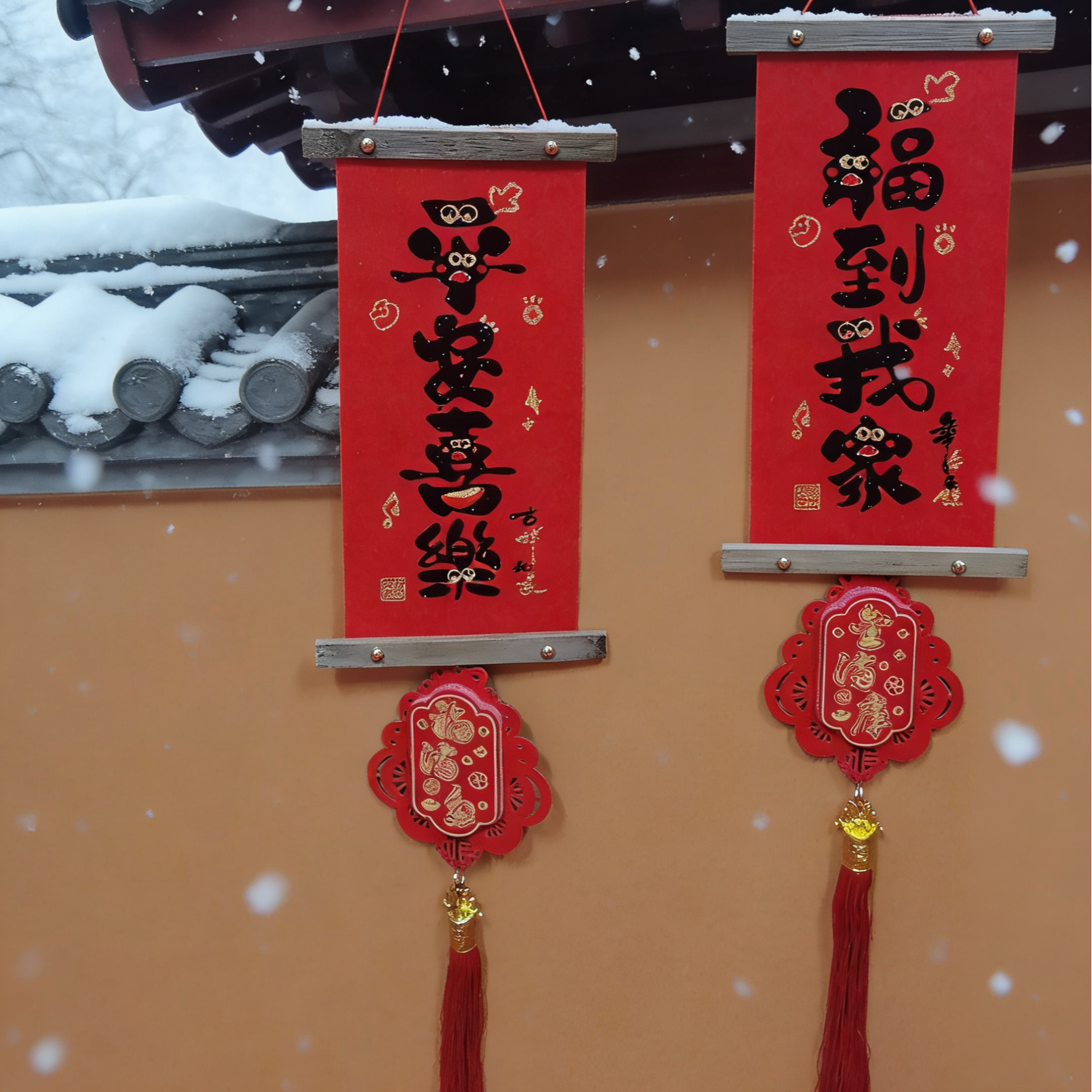 福满马年门贴挥春2026春节绒布烫金小对联新年入户门福字贴纸自粘