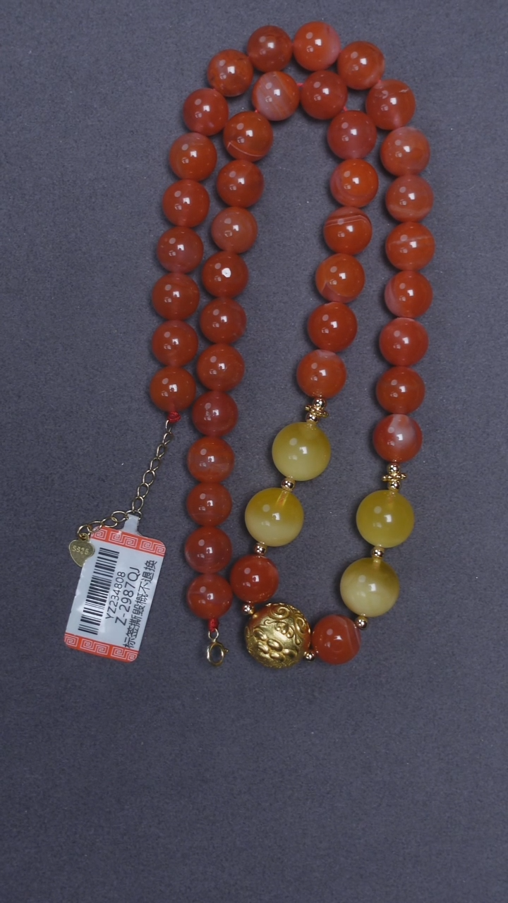 南红玛瑙未镶嵌颈饰南红金白圆珠项链