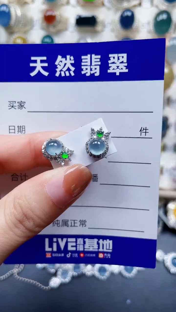 银S925镶嵌翡翠耳饰734