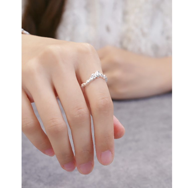 925银银制品 【锤痕银楼】简约女饰品跨越银戒