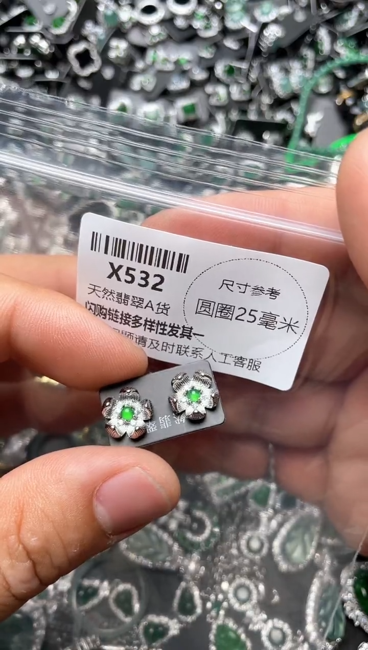 翡翠未镶嵌颈饰X532耳钉