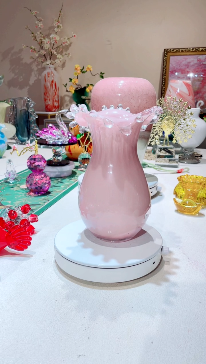 【闪购商品】琉璃手工艺品紫粉水滴高款花瓶   微瑕