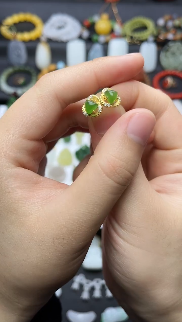 银S925镶嵌和田玉耳饰莫比乌斯环耳钉06