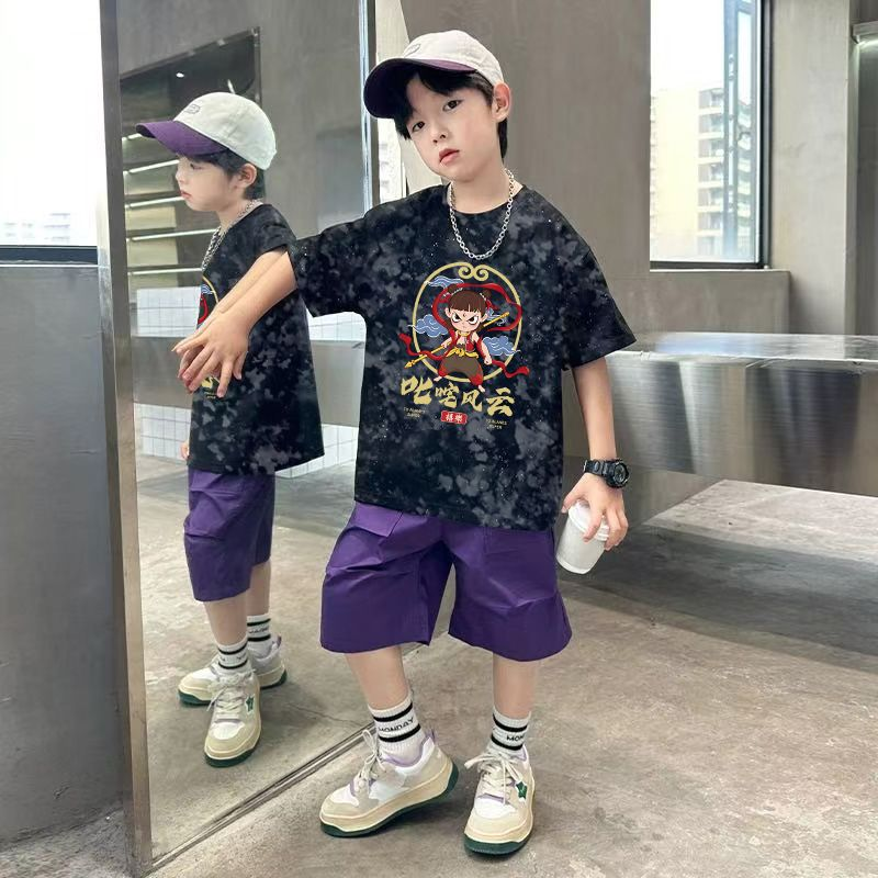 【100%纯棉】儿童T恤短袖2025年新款男童夏款半袖潮T男孩撒银上衣T