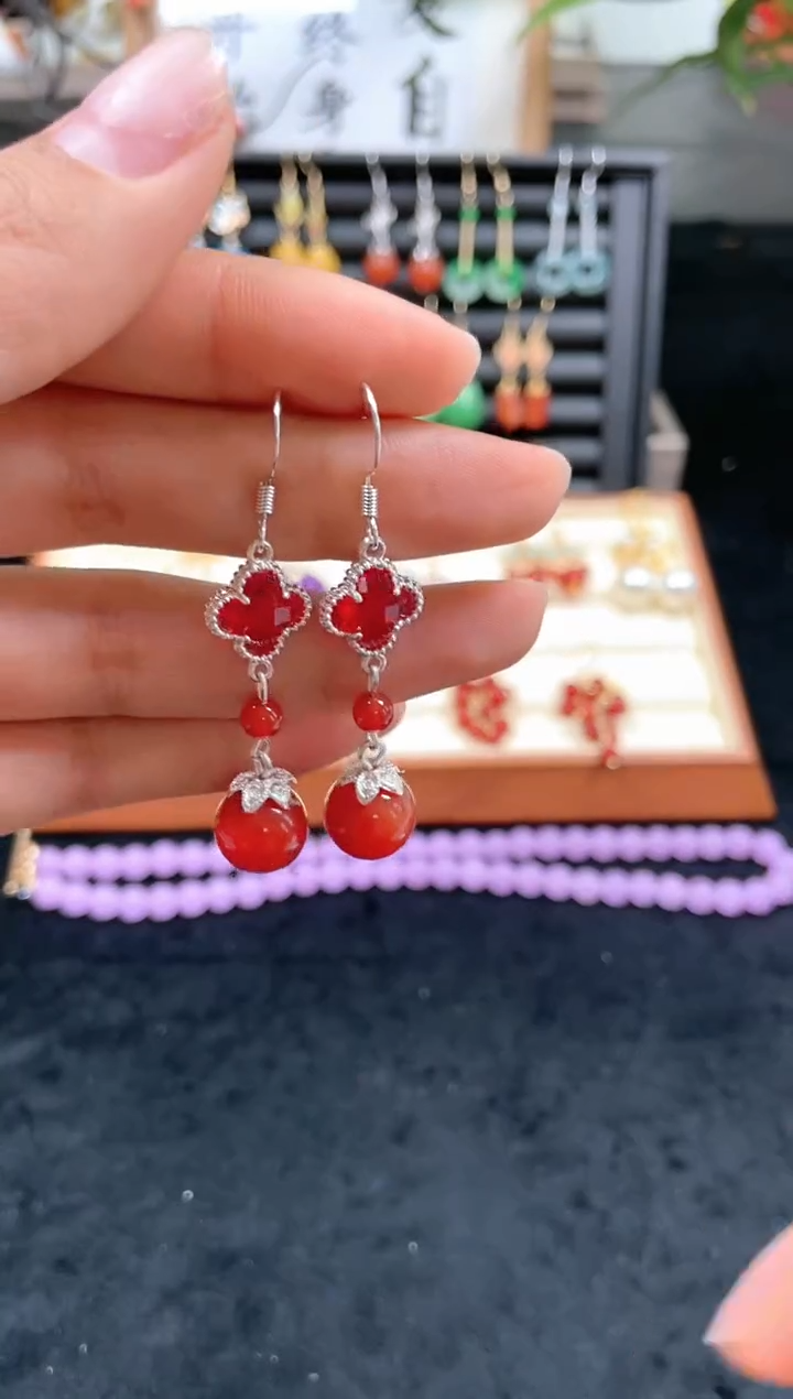 【闪购商品】南红玛瑙耳饰银S925镶嵌707000