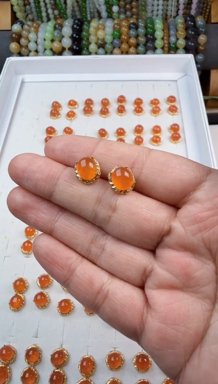 银S925镶嵌南红玛瑙耳饰耳钉一对