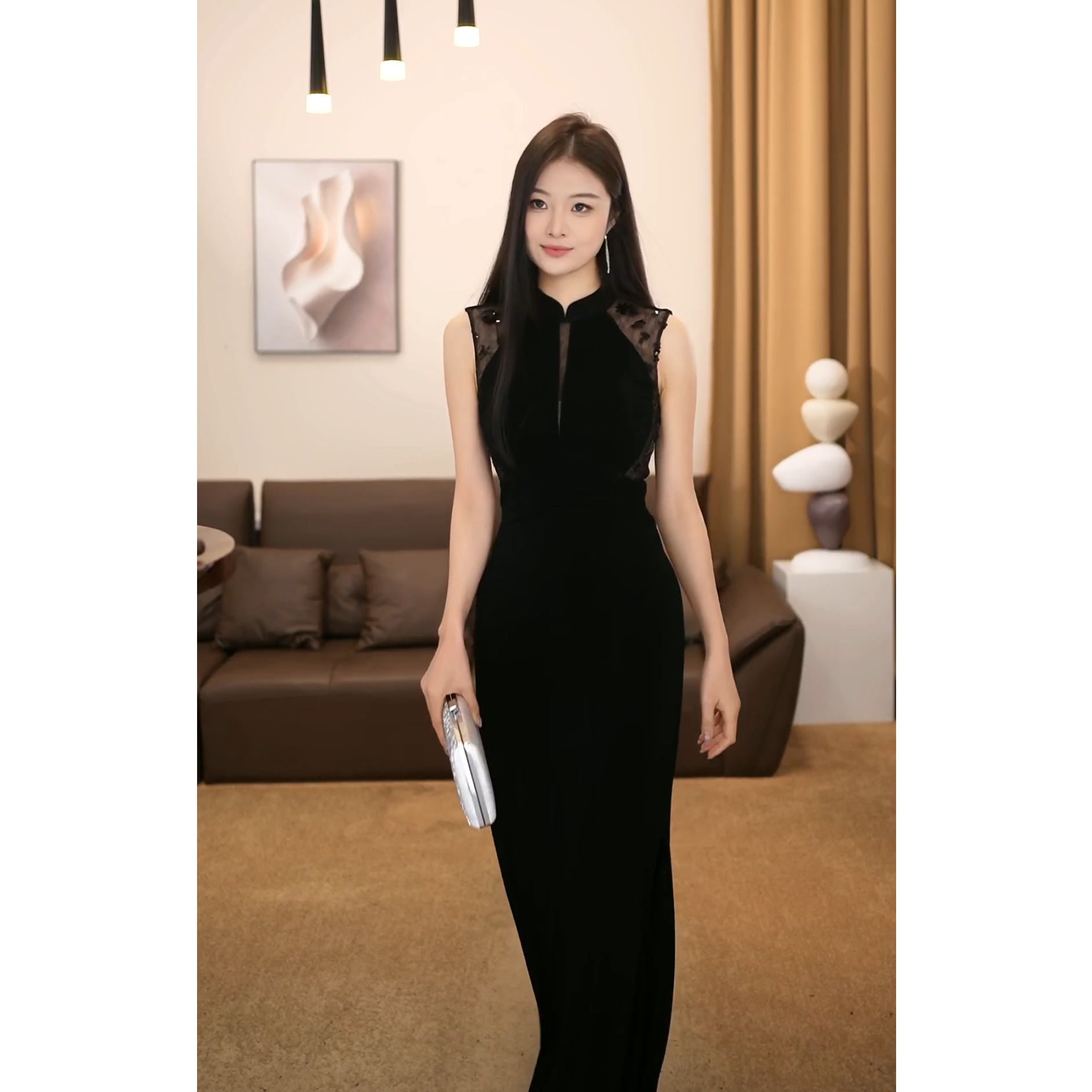 【爱笑】忆江南 新中式国风改良旗袍拼接显瘦镂空连衣裙-DJ0734