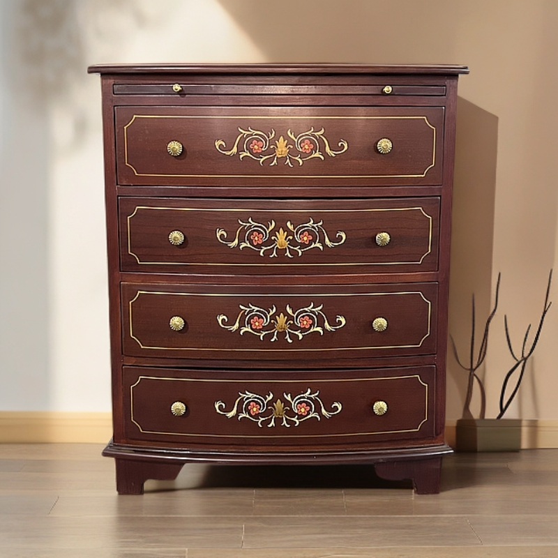 四斗柜边柜床头柜四节抽屉式新中式欧式雕花家用圆角款移动
