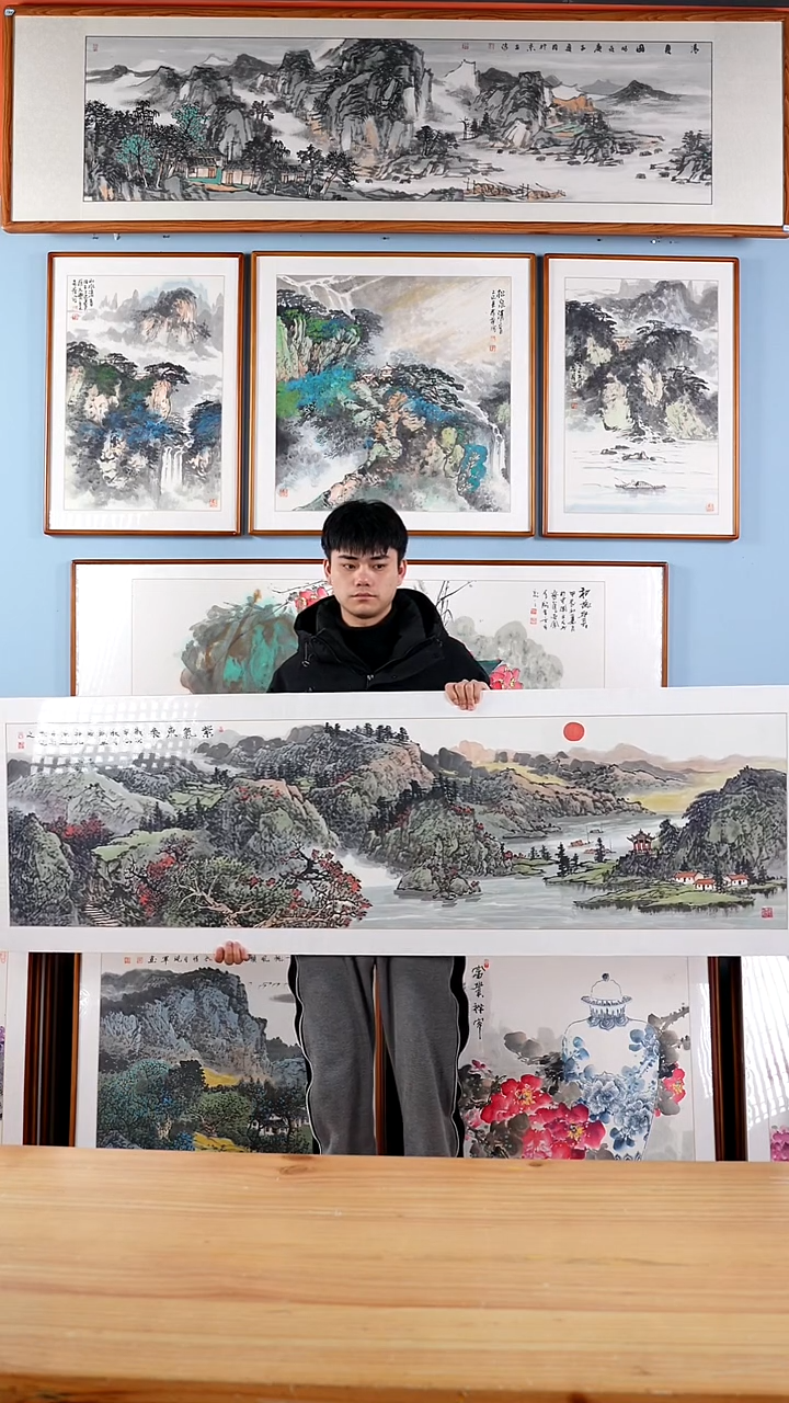 【闪购商品】国画张现军《紫气东来》手绘含框223*63