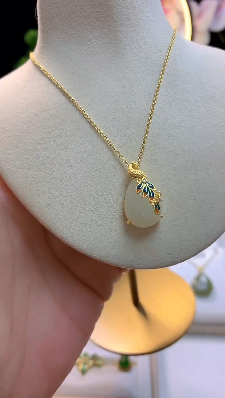 【闪购商品】和田玉吊坠银S925镀金镶嵌凤凰水滴