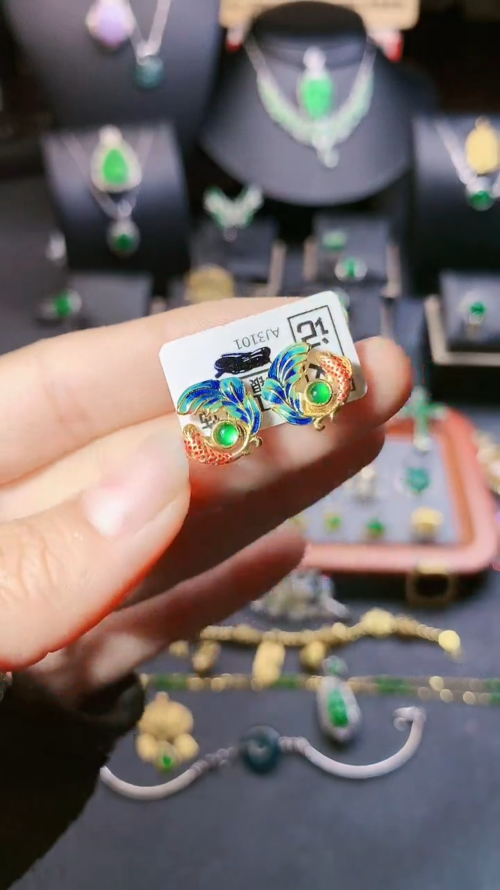 【闪购商品】翡翠耳饰银S925镶嵌耳饰