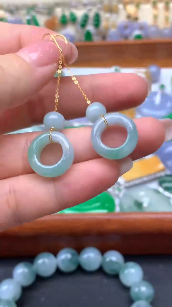 【闪购商品】翡翠耳饰18K金镶嵌143-天然翡翠