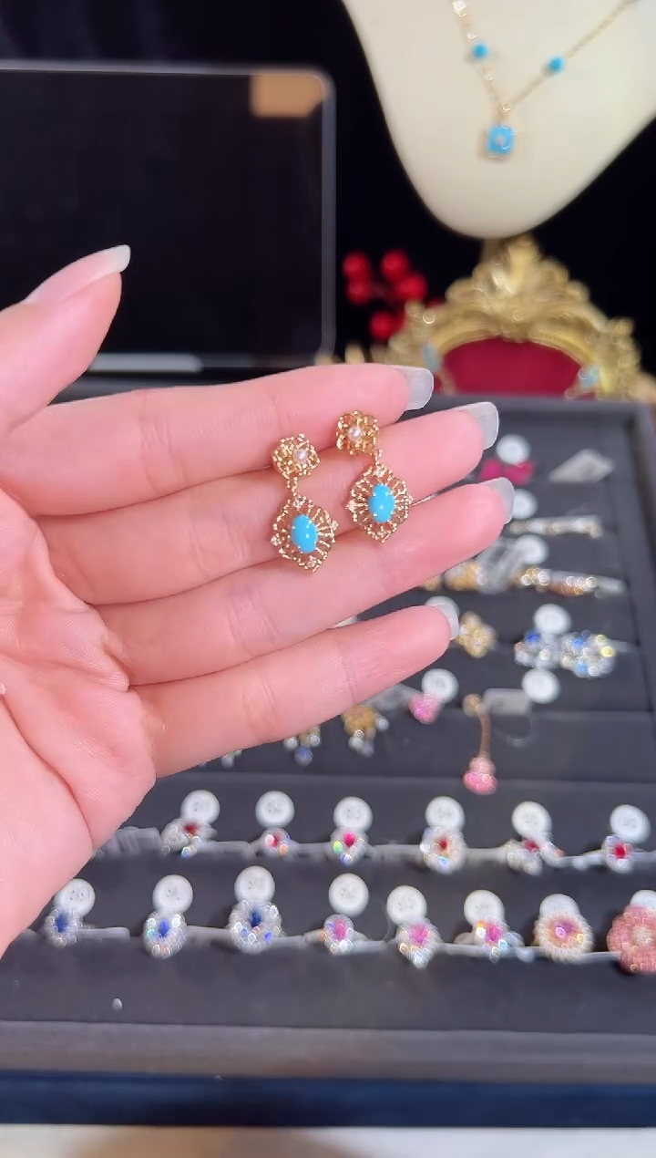 【闪购商品】绿松石耳饰18K金镶嵌BE12466#-#77