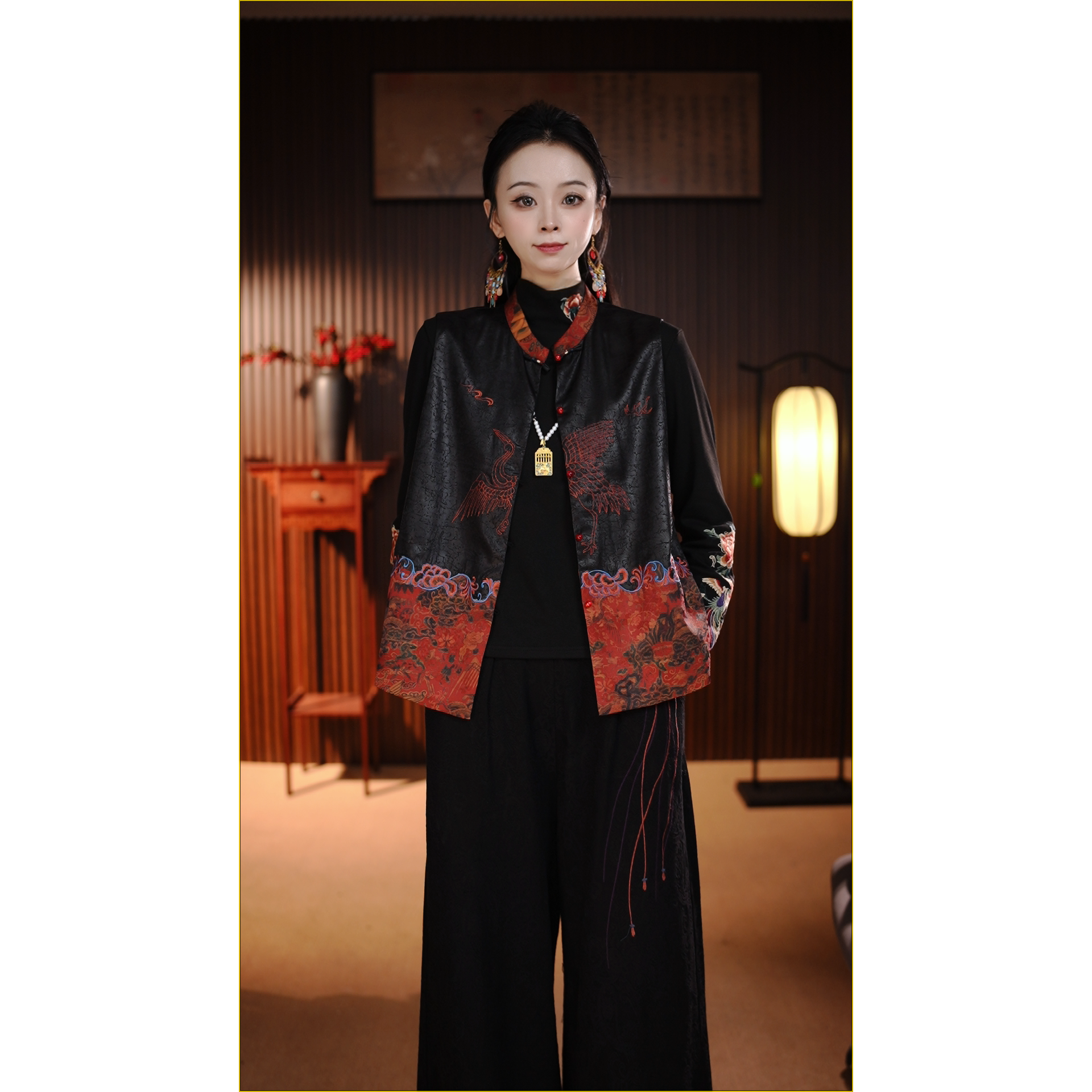 【鹤舞】小雪高定新中式国风妈妈装刺绣双面双穿马甲