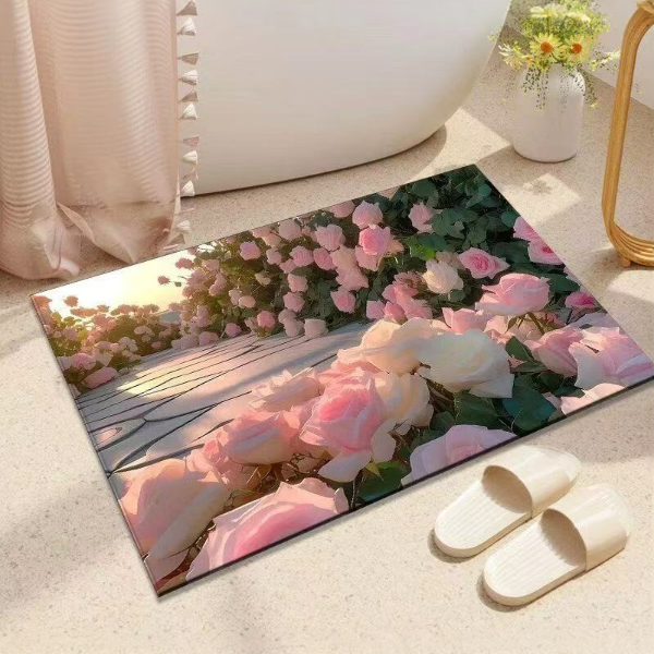 玫瑰花【50*80】硅藻泥浴室地垫卫生间吸水速干防滑家用多功能地垫