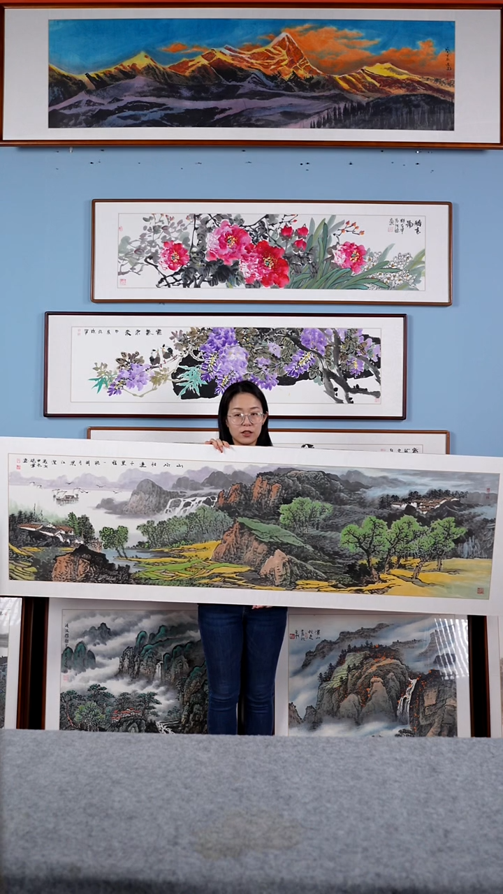 【闪购商品】国画张现军《山水相连》含框220*60