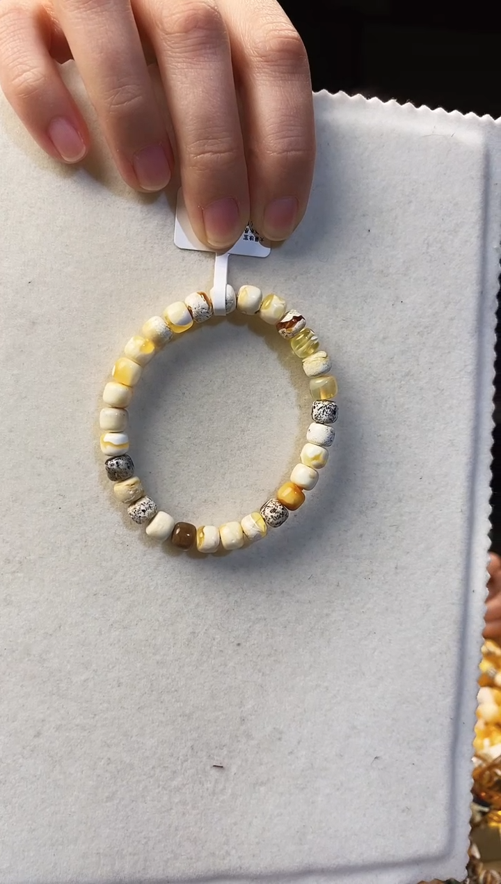 手串蜜蜡未镶嵌安***好金白沁色蜜蜡多宝老型