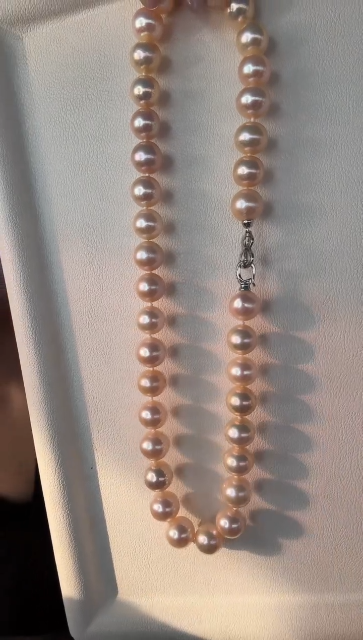 颈饰银S925镶嵌淡水珍珠天然淡水真珍珠中国红11-12mm大龙珠满串