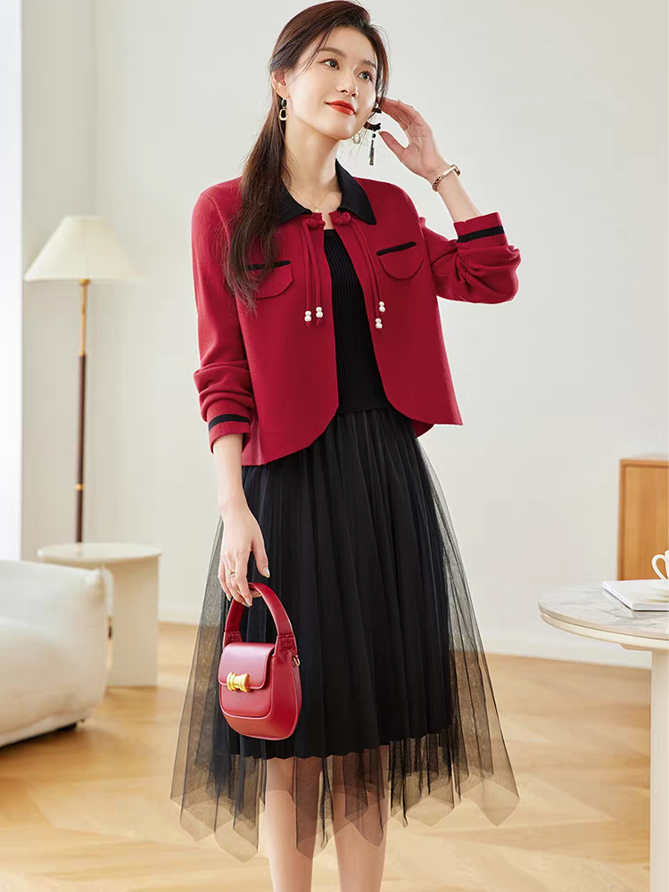 8161#2025秋冬新款高级感洋气显瘦毛衣针织套裙两件套