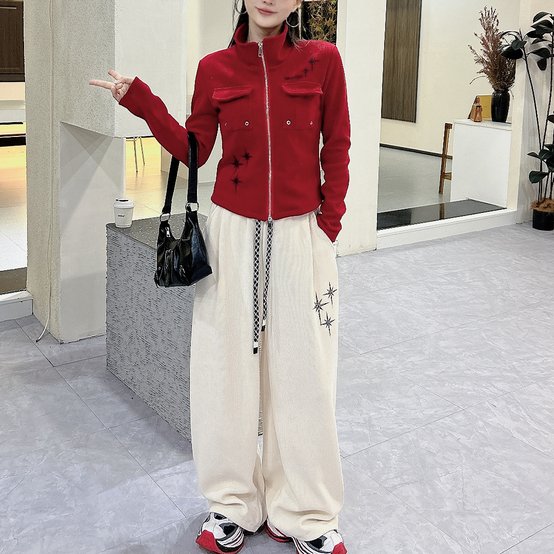 联盟2621厚款印花宽松垂感百搭休闲裤