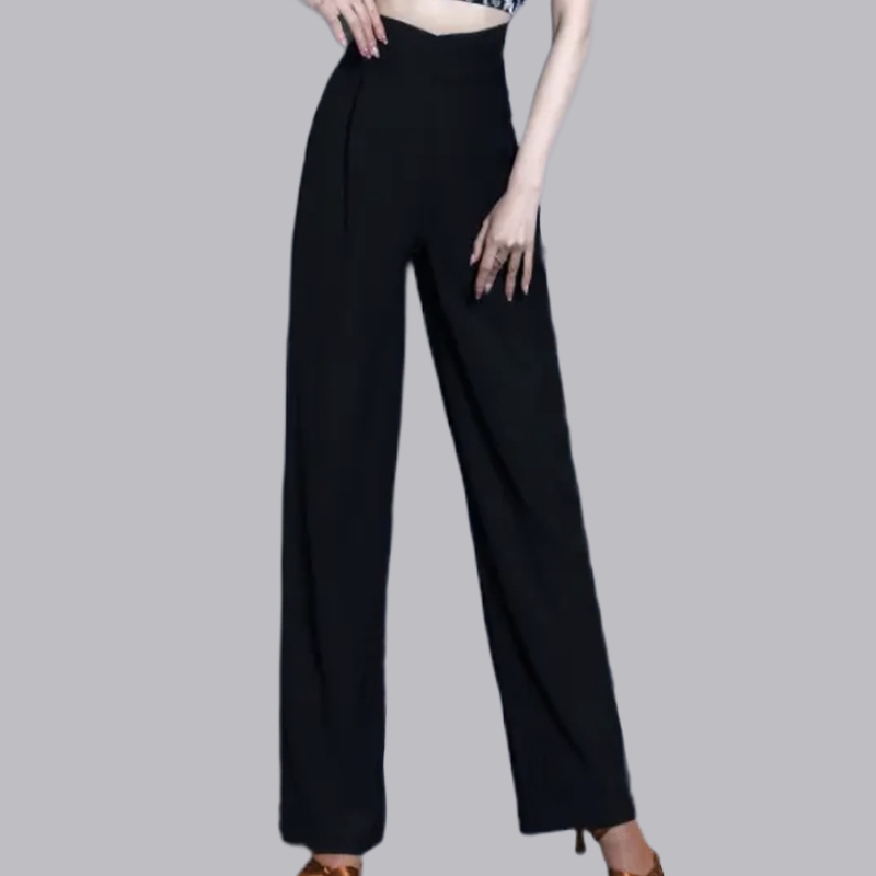 广场舞高腰直筒阔腿裤拉丁舞女摩登舞练功服