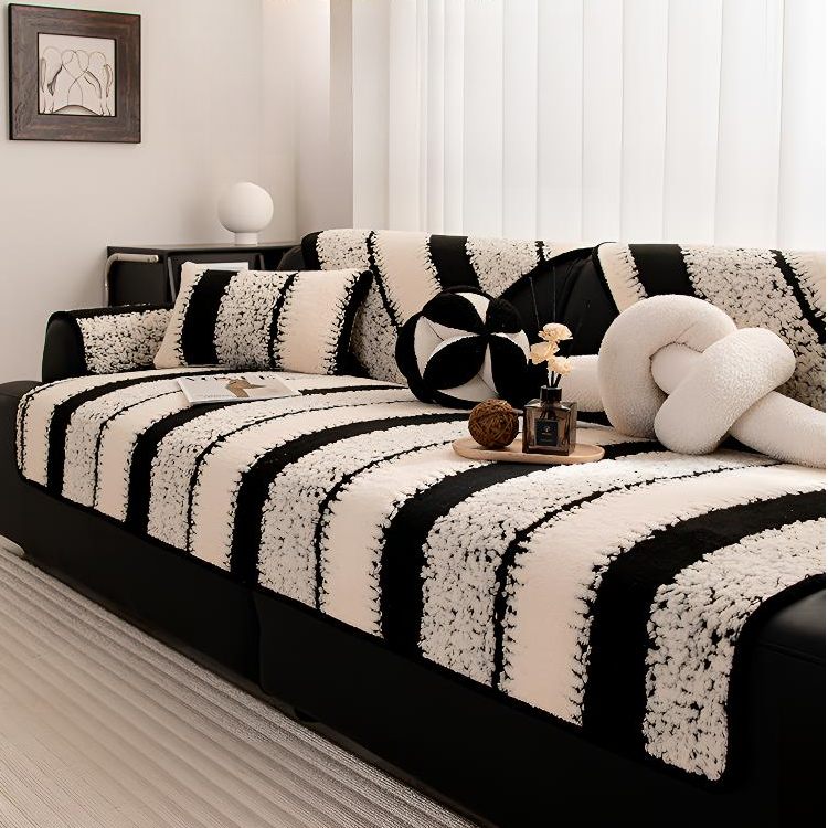 yayan/雅颜离歌冬保暖加厚舒棉绒网红条纹防滑沙发垫毛绒抗静电