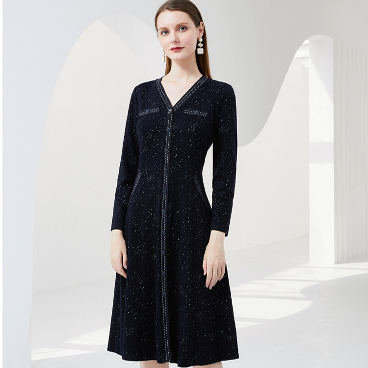 【三姐妹】显瘦气质长袖针织秋冬连衣裙VTA259DRX0