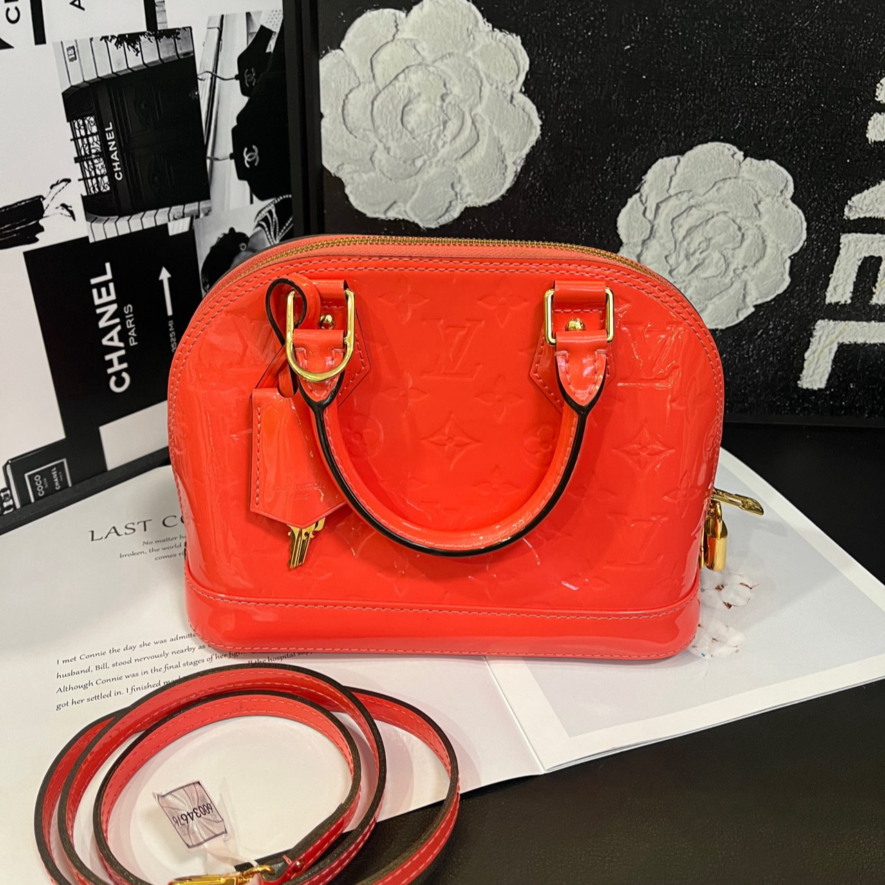 95新 LouisVuitton/路易威登 桃粉色漆皮almabb单肩包14年B1934