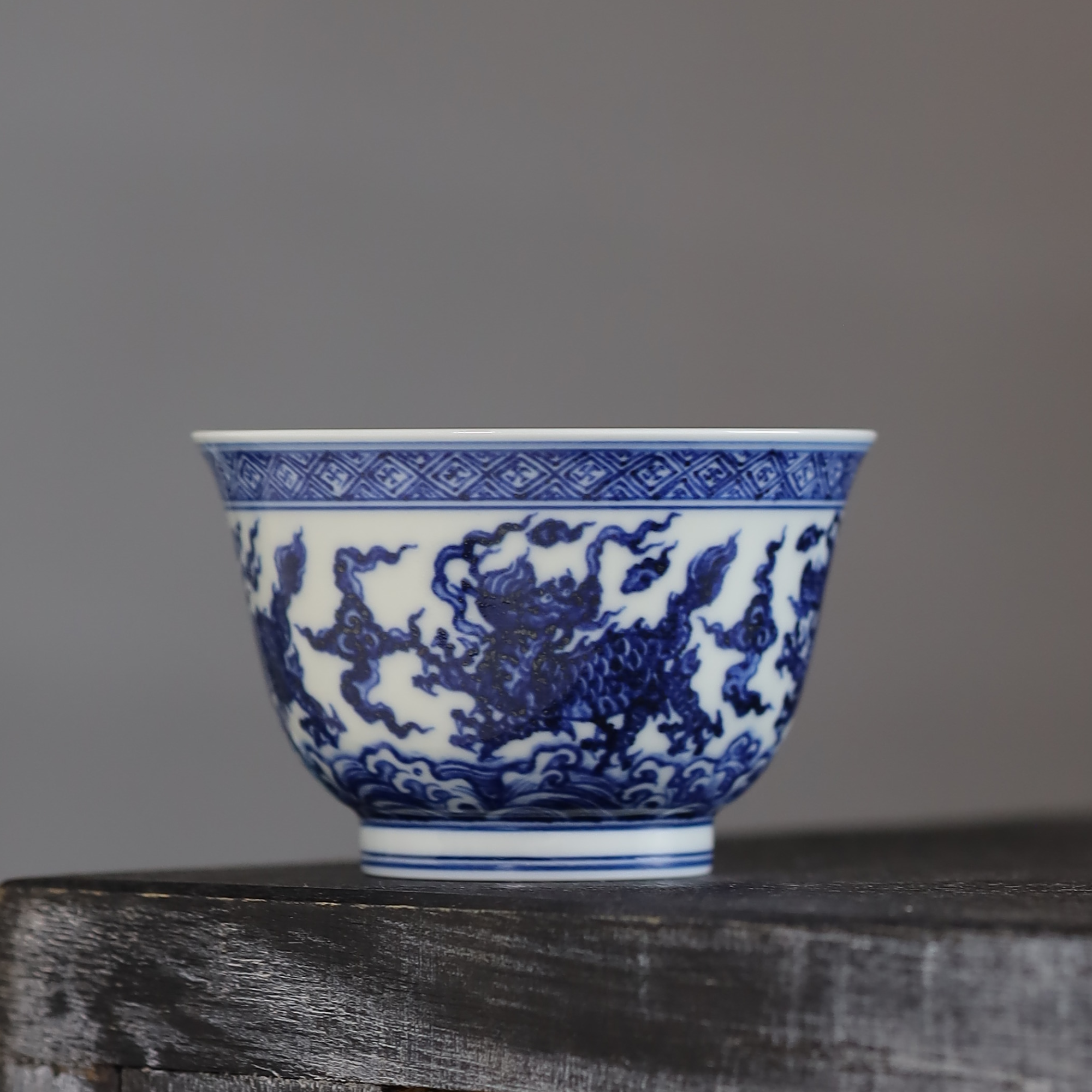 舜瓷天工一品舜瓷青花麒麟踏浪杯顺丰包邮