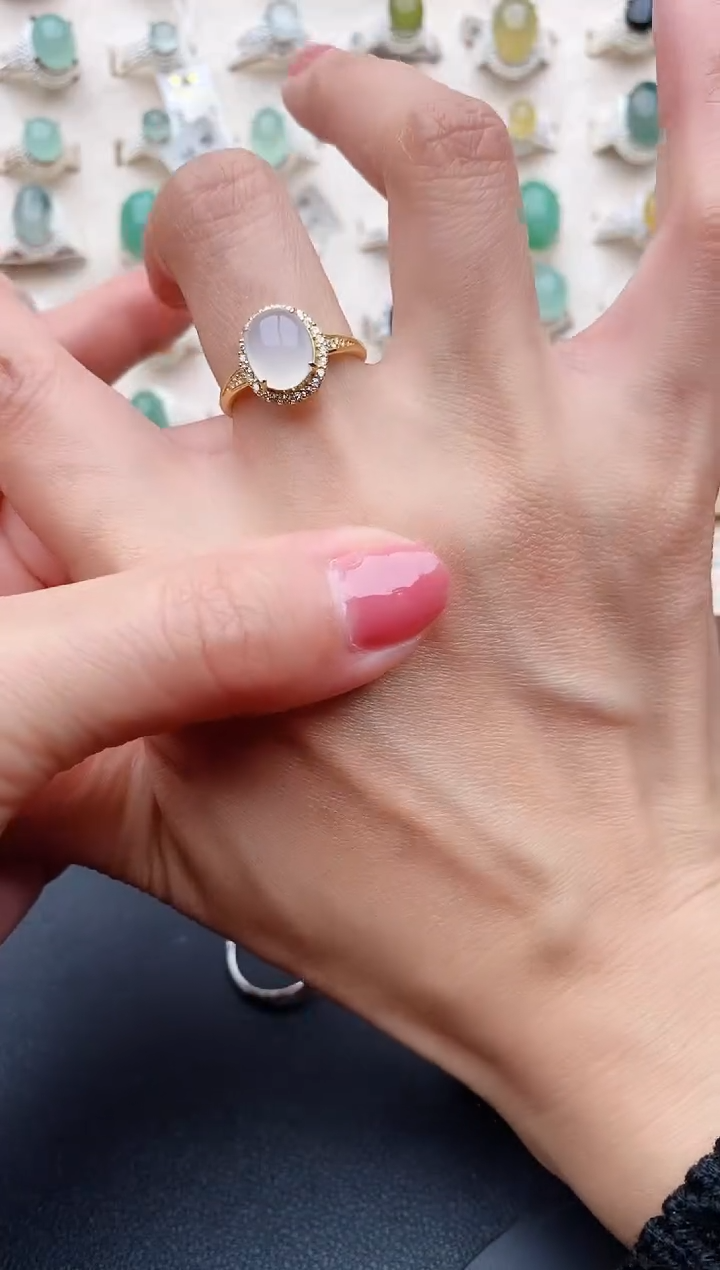 【闪购商品】翡翠戒指银S925镶嵌缅甸天然翡翠222   4-7