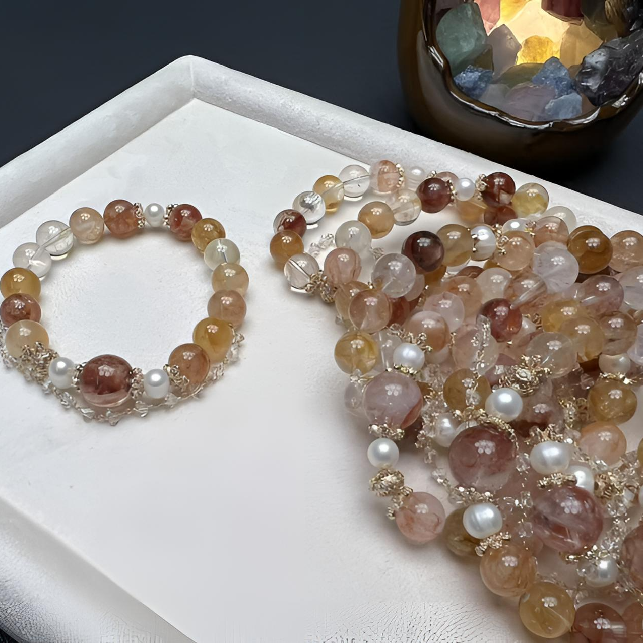 A52天然锦鲤胶花+白珍珠DIY设计女款精致手串 【多样性发一】