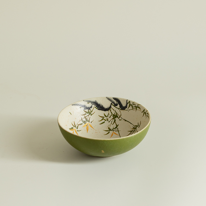 墨己复古小青柑手绘金竹听风陶瓷茶杯轻奢如意圆口主人杯单杯