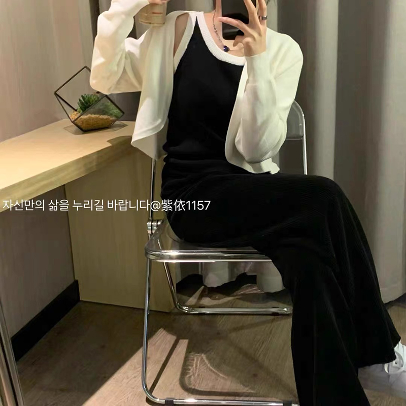 【白色条纹背心+白色披肩】3270超柔软新款高品质两件套上衣