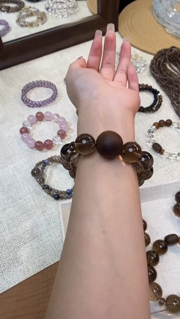 合金手链水晶《山茶树》茶晶奇楠沉香设计款手串16-19mm多样性发一