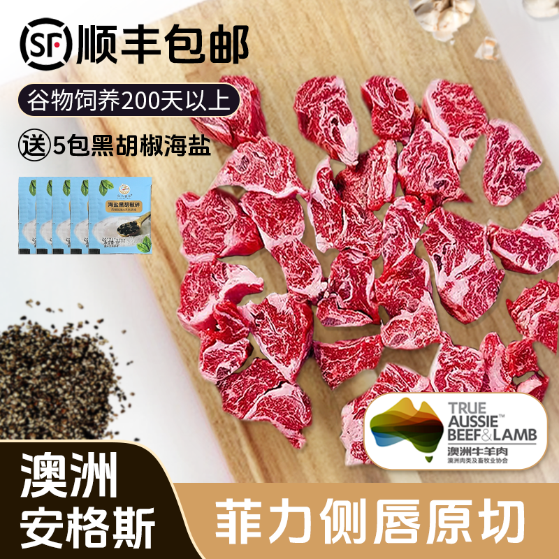 澳洲黑安格斯谷饲200天菲力侧边烤肉小炒肉1KG雪花牛肉块