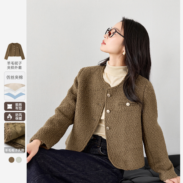 *梵希蔓优雅气质小香风毛呢外套秋冬圆领厚款保暖上衣M5198/A0028