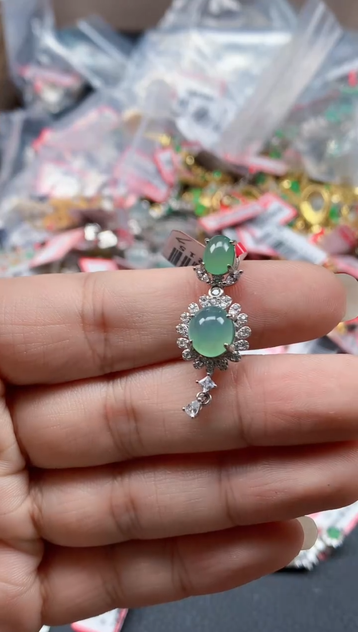 银S925镶嵌戒指翡翠天然A货缅甸翡翠