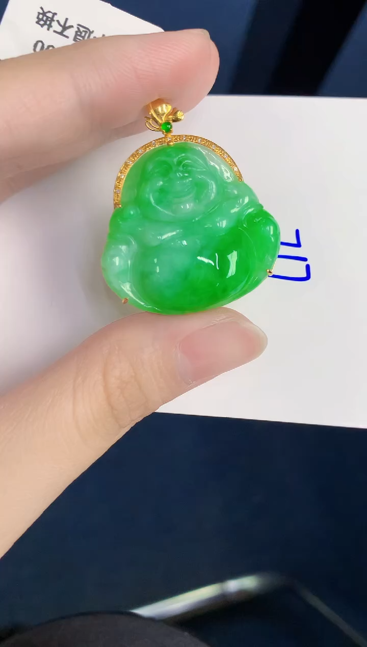 颈饰18K金镶嵌翡翠天然翡翠缅甸A货