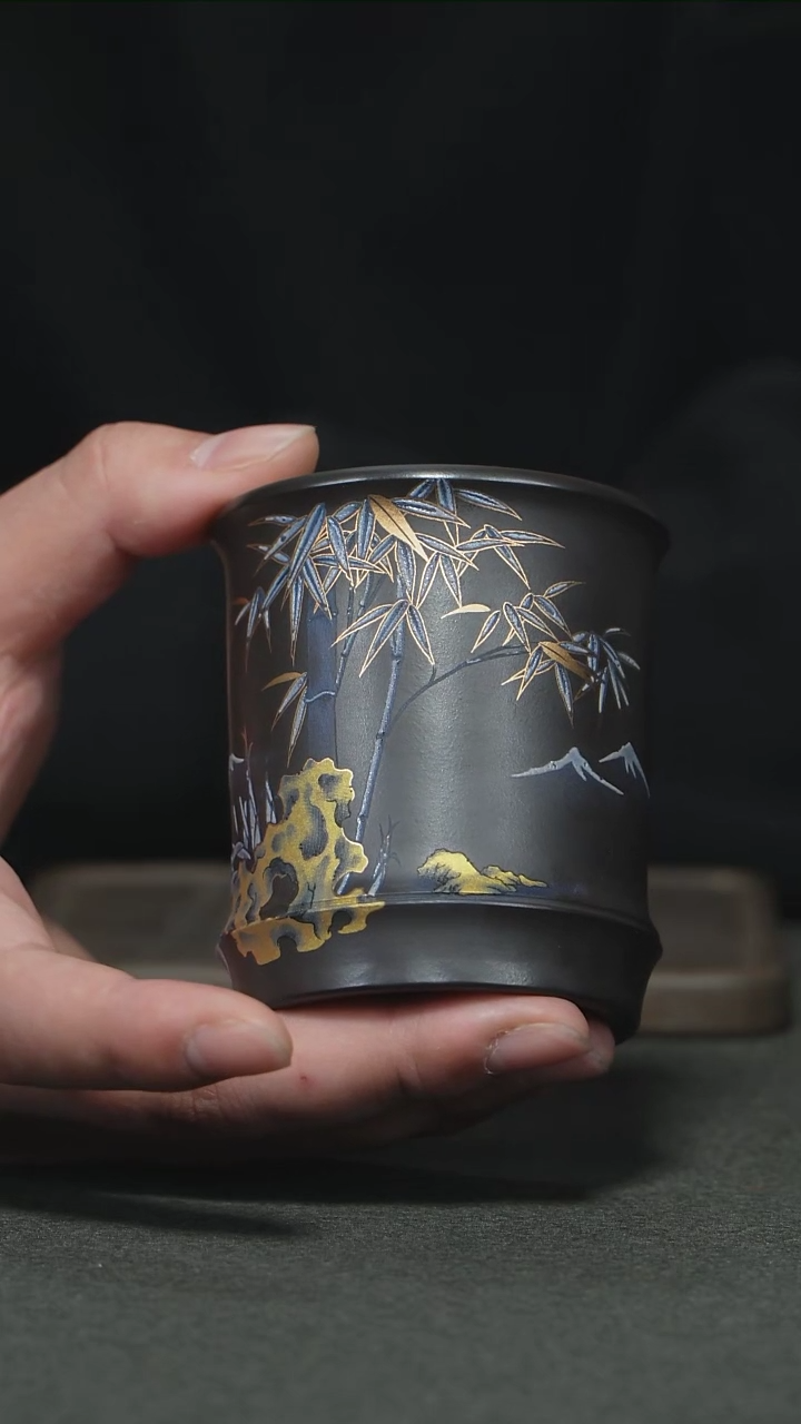 【闪购商品】紫砂茶杯手绘富竹天下