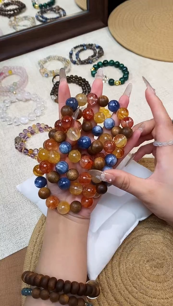 未镶嵌手串水晶《曙光》13-14锦鲤胶花水晶蓝晶沉香设计多样性发一