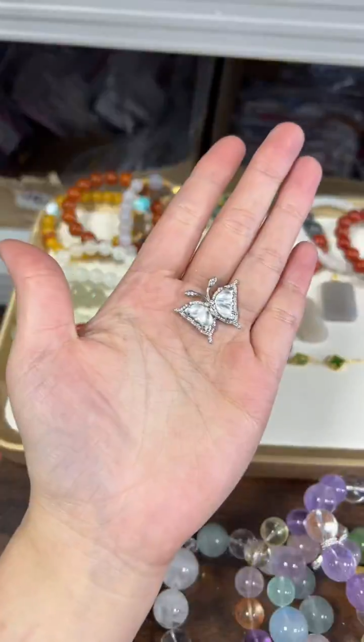 项链未镶嵌石英质玉水沫蝴蝶镶嵌款吊坠[2795]