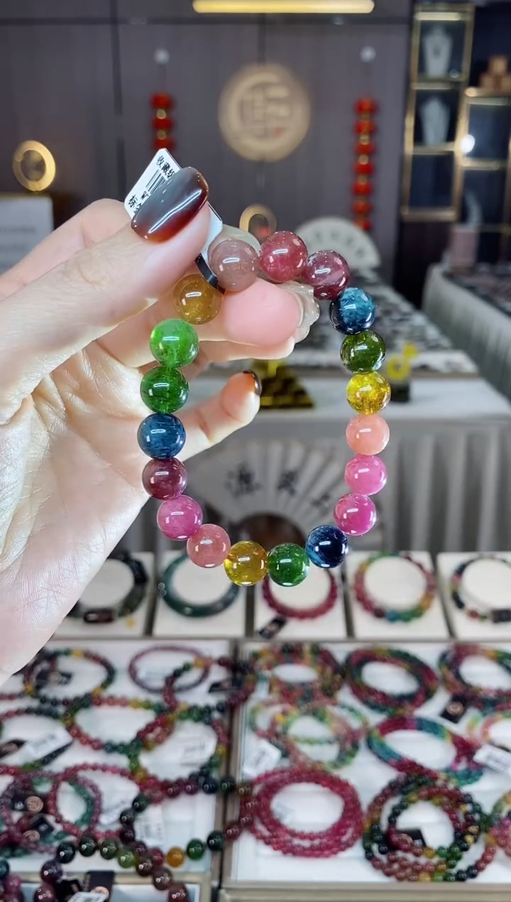 未镶嵌老矿碧玺色标彩虹单圈手串10mm+碧玺dan多样性发货一条