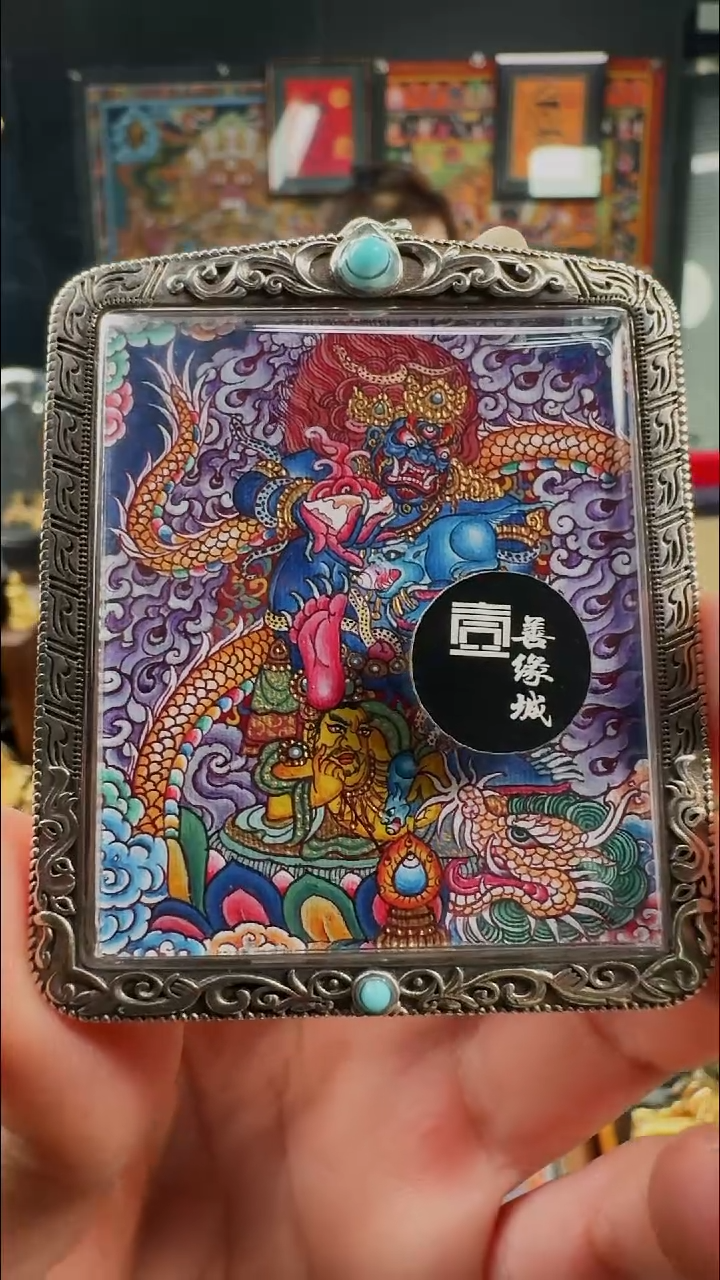 吊坠壹善缘城手绘唐卡黑C带银潜水防水壳