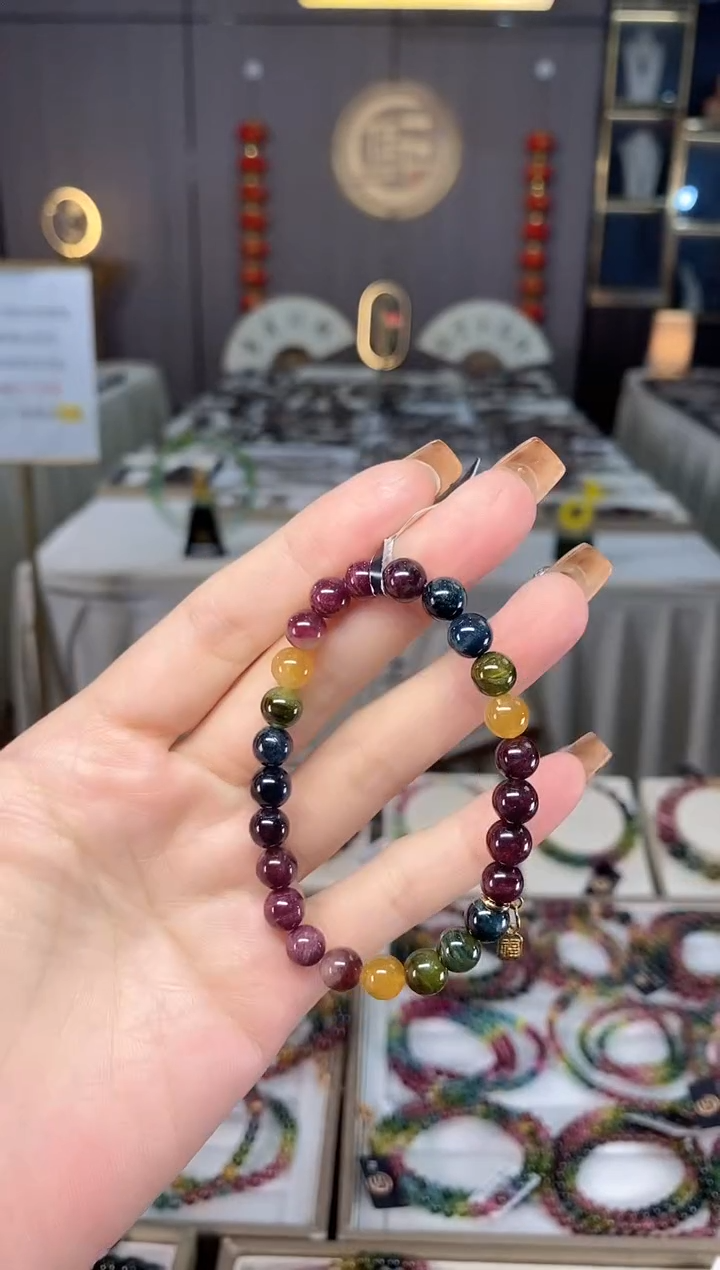 未镶嵌老矿碧玺彩虹单圈手串7mm+碧玺dan多样性发货一条
