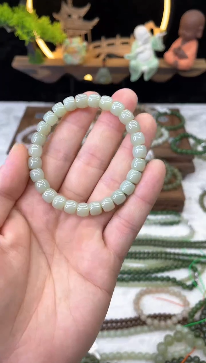 【闪购商品】和田玉手串未镶嵌晴水直切珠卡8